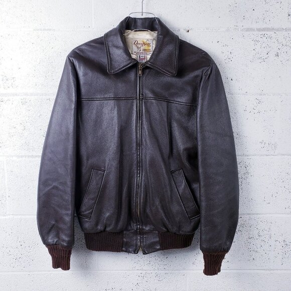 Vintage Other - Vintage 80's Deer Wear Size 40  Leather Bomber Jacket Mens Brown Deerskin USA